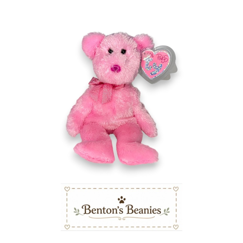 Dazzler the Bear Ty Pinkys Beanie | Rosy Ribbon Sweetheart 🎀 | Mint Heart Tag ⭐